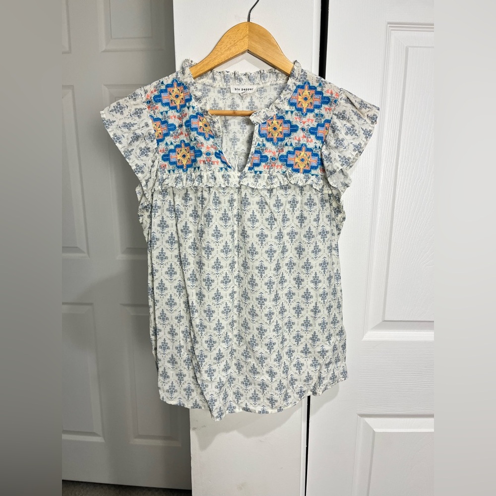 Blu Pepper Boho Flutter Sleeve Embroidered Top Nordstrom Rack Women’s M